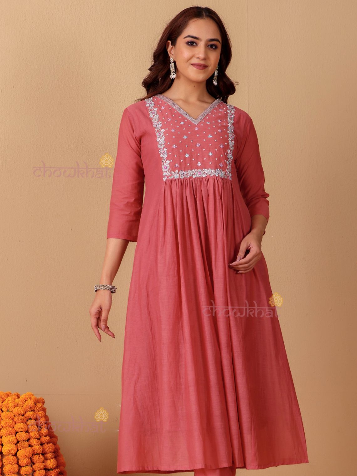 Rhea Mul Chanderi 3 Piece Nyra Style Stitched Suit Set with Adda Work - Chowkhat Lifestyle