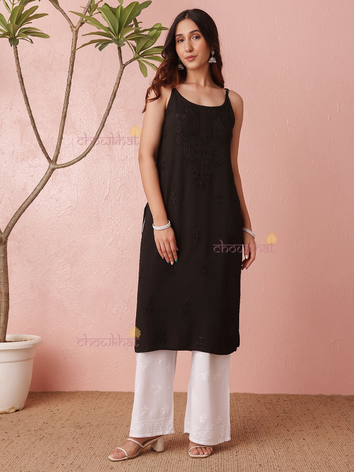 Ryma Straight Long Rayon Chikankari Kurti - Chowkhat Lifestyle