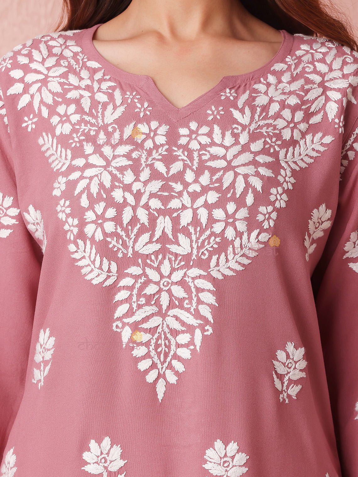 Ria Rayon Straight Long Chikankari Kurti - Chowkhat Lifestyle