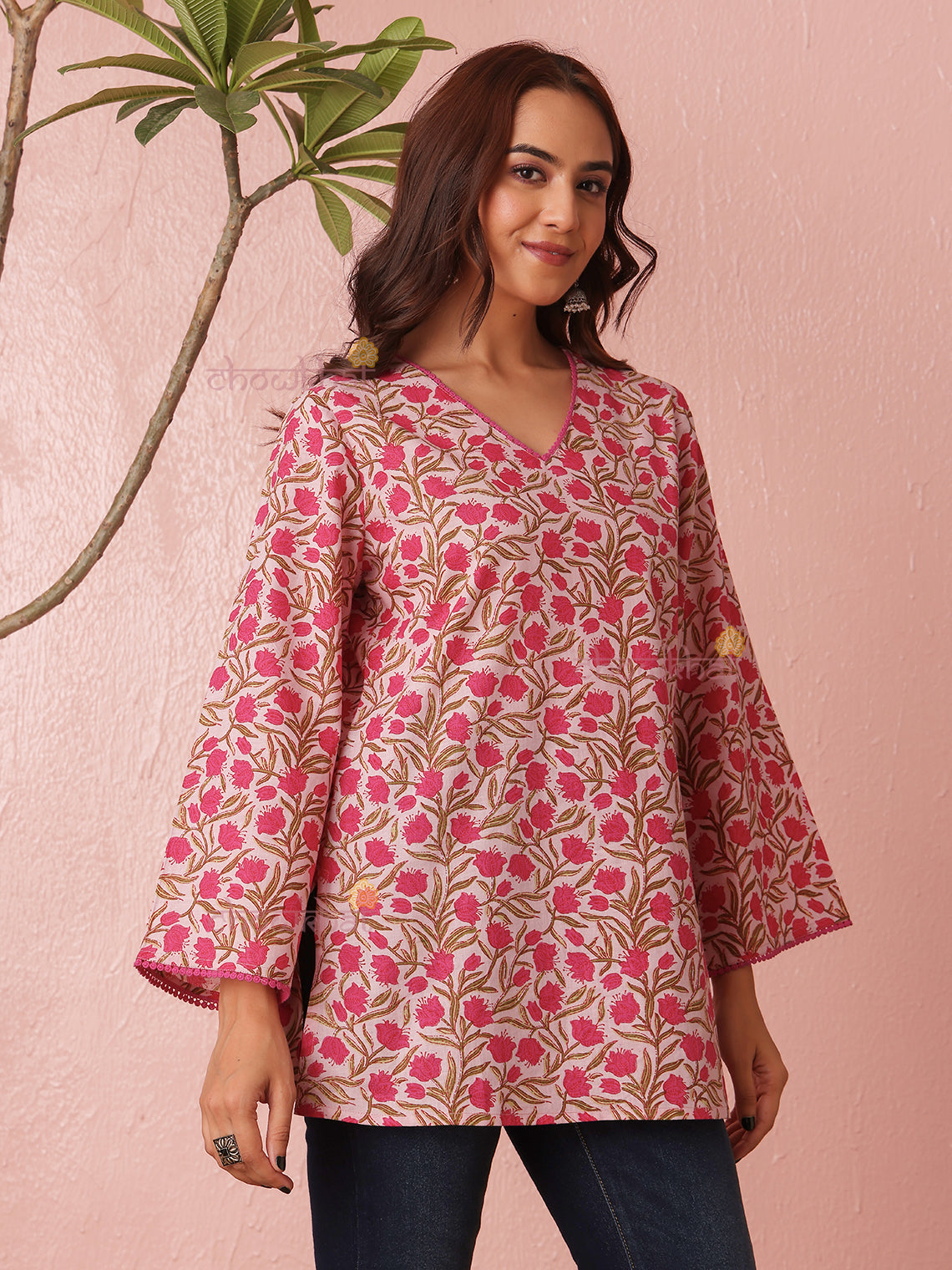 Aditi Short Cotton Kurti With Lace Detailing