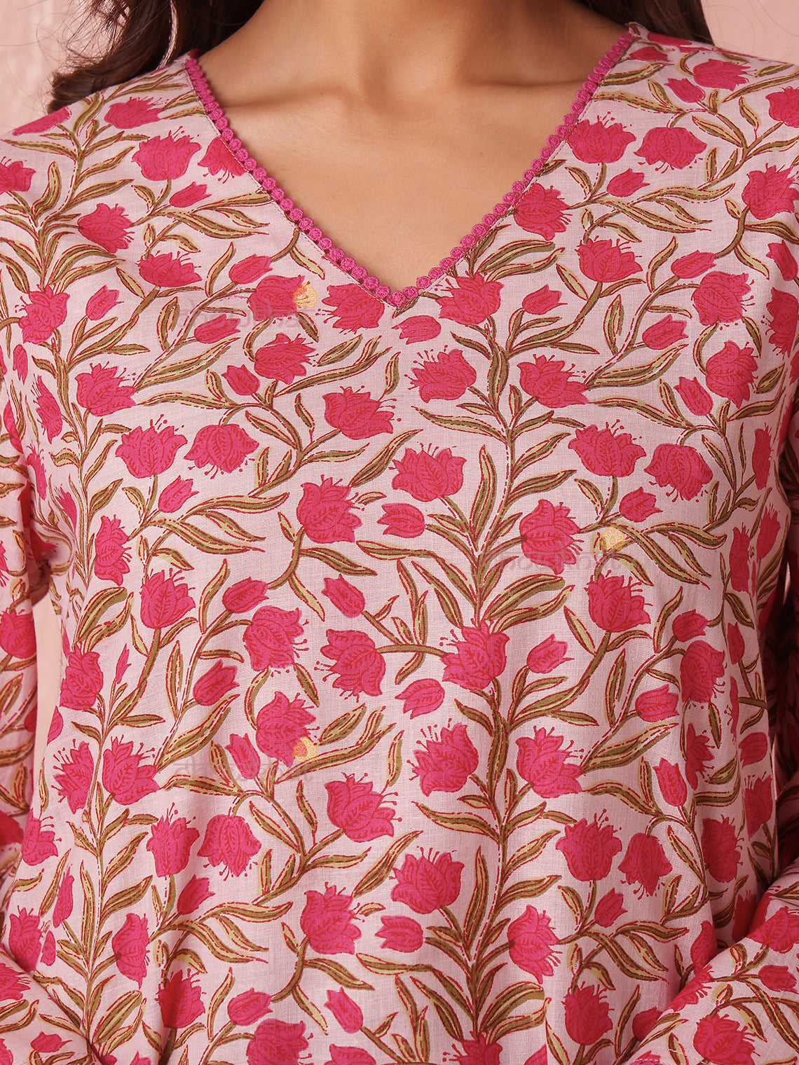 Aditi Short Cotton Kurti With Lace Detailing