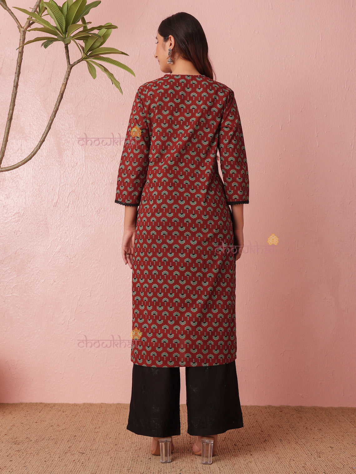 Reet Cotton Straight Hand Embroidered Chikankari Kurti with Lace Detailing