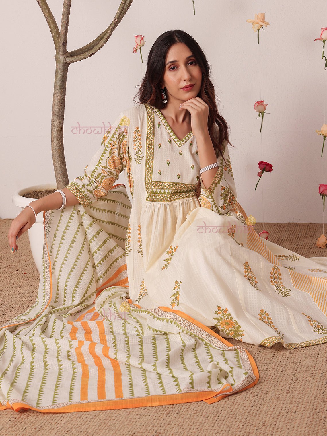 Bagh Hand Block 3 Piece Nyra Style Stitched Suit Set with Handwork - Chowkhat Lifestyle