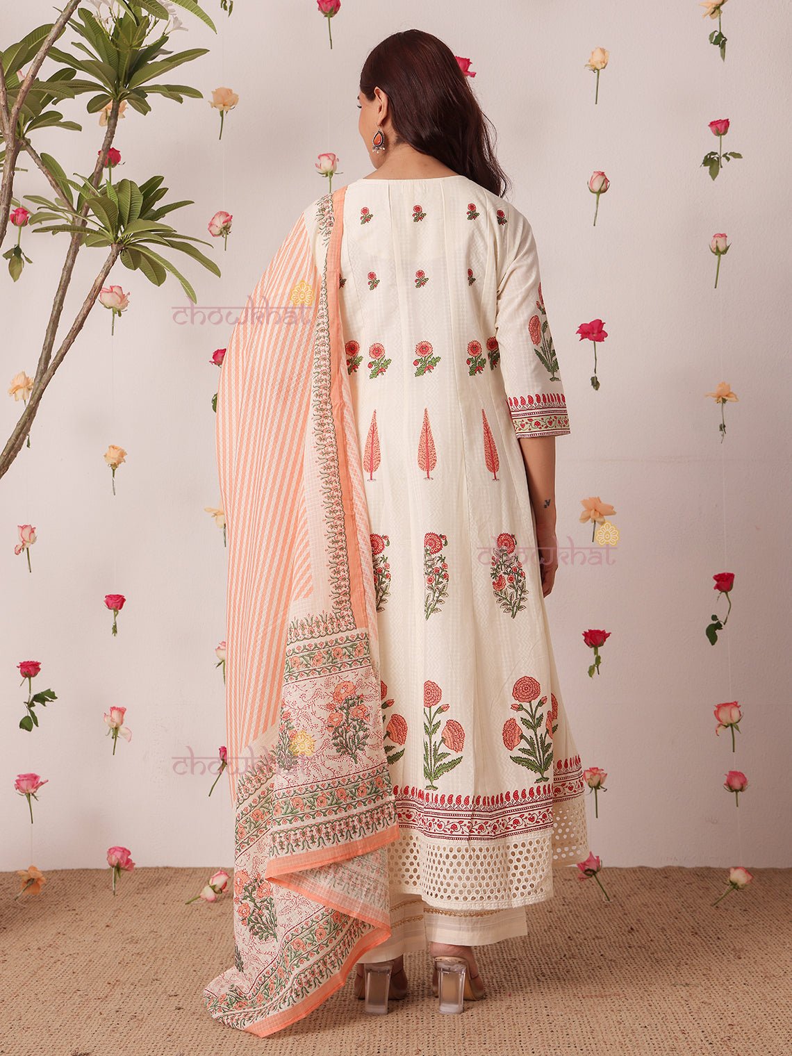 Bagh Hand Block 3 Piece Anarkali Stitched Suit Set with Handwork - Chowkhat Lifestyle