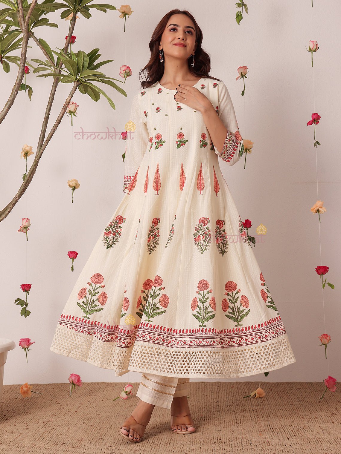 Bagh Hand Block 3 Piece Anarkali Stitched Suit Set with Handwork - Chowkhat Lifestyle