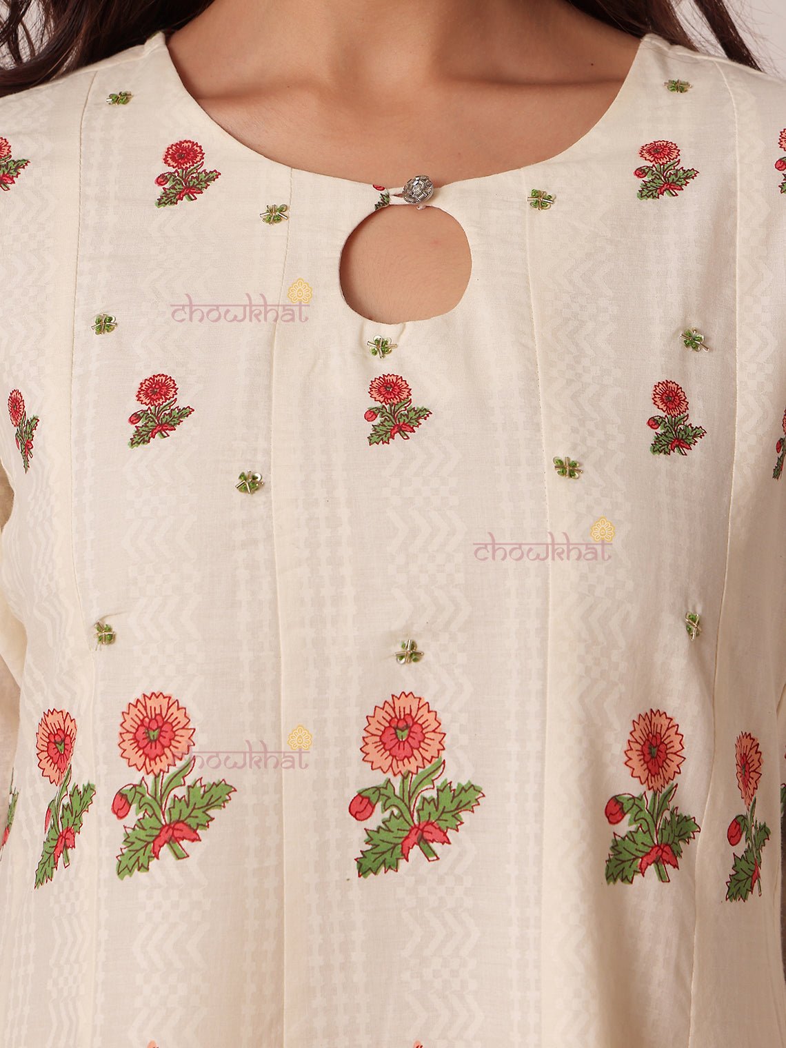 Bagh Hand Block 3 Piece Anarkali Stitched Suit Set with Handwork - Chowkhat Lifestyle