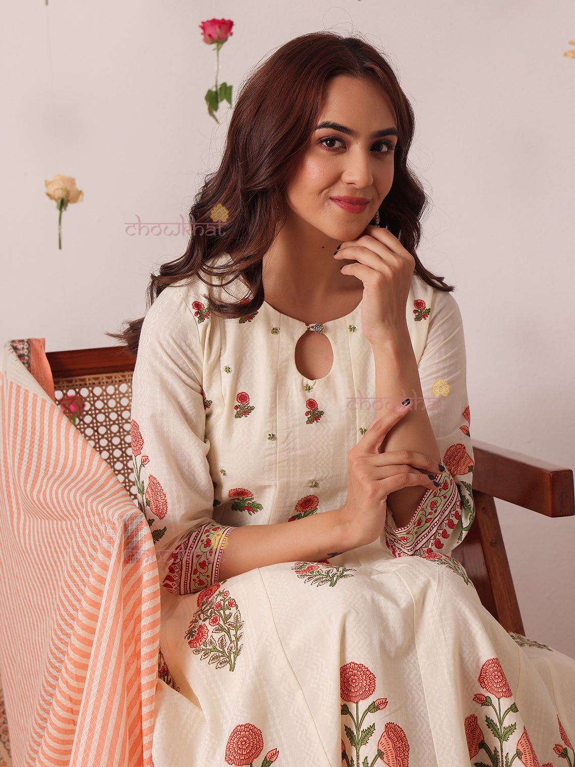 Bagh Hand Block 3 Piece Anarkali Stitched Suit Set with Handwork - Chowkhat Lifestyle