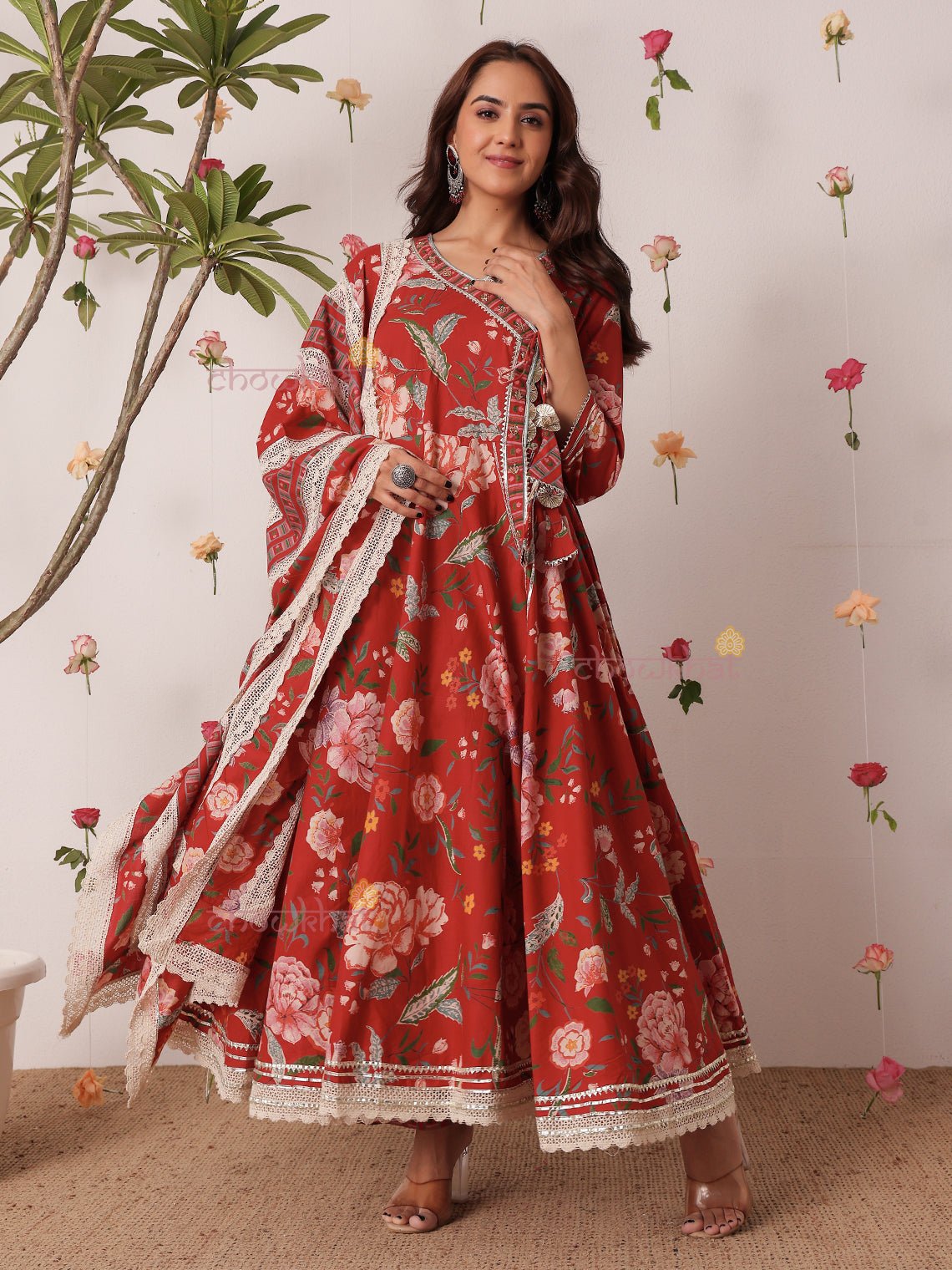 Suhani Angrakha Hand Printed Cotton 3 Piece Stitched Suit Set with Handwork - Chowkhat Lifestyle