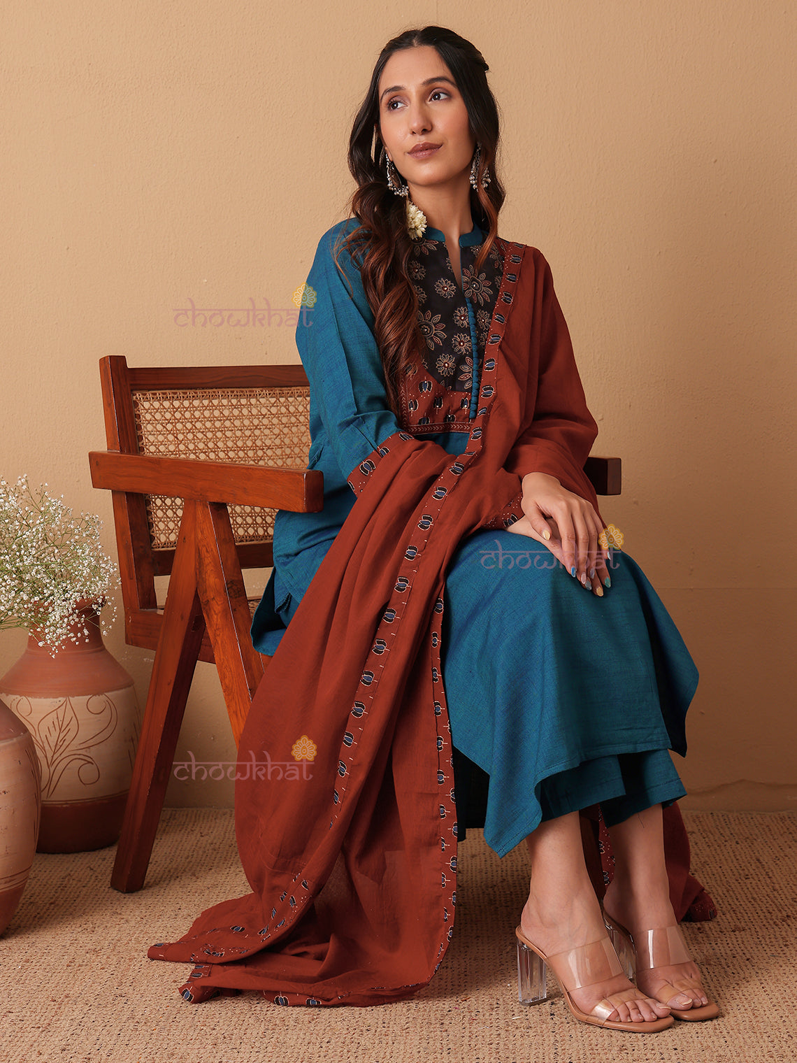 Aviva Handloom Cotton 3 Piece Stitched Suit Set with Handwork
