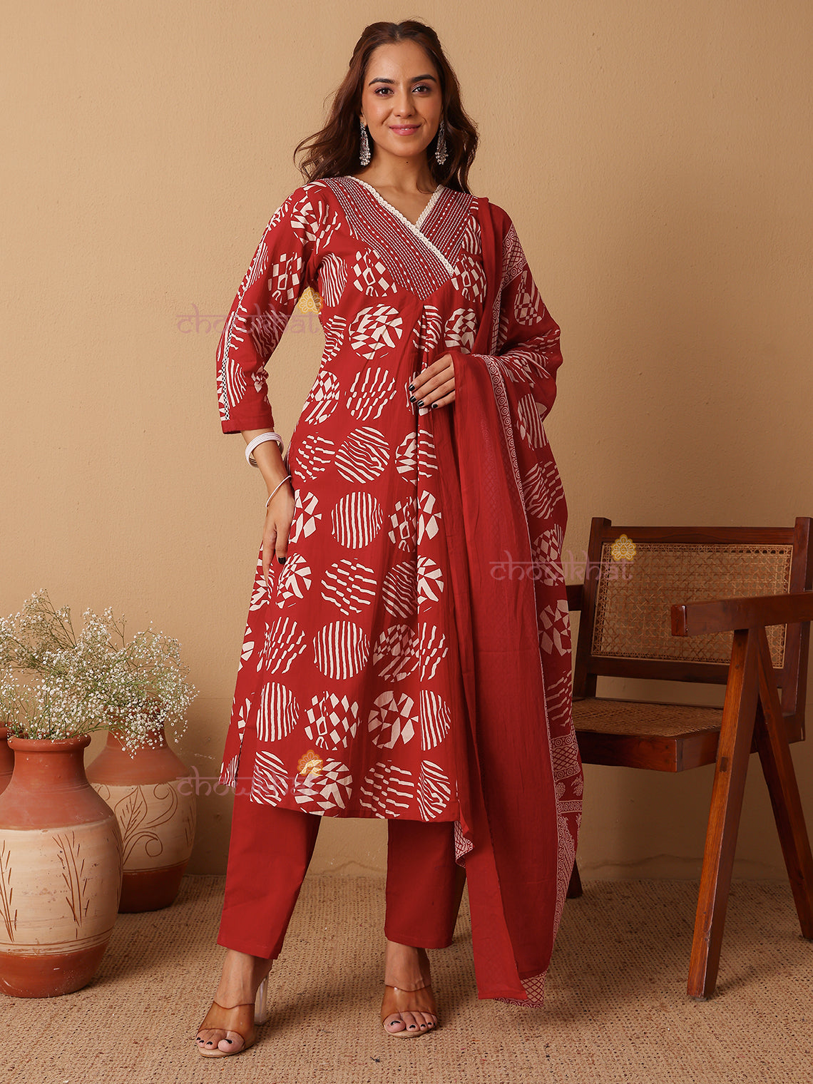 Mahika Hand Printed Cotton 3 Piece Stitched Suit Set