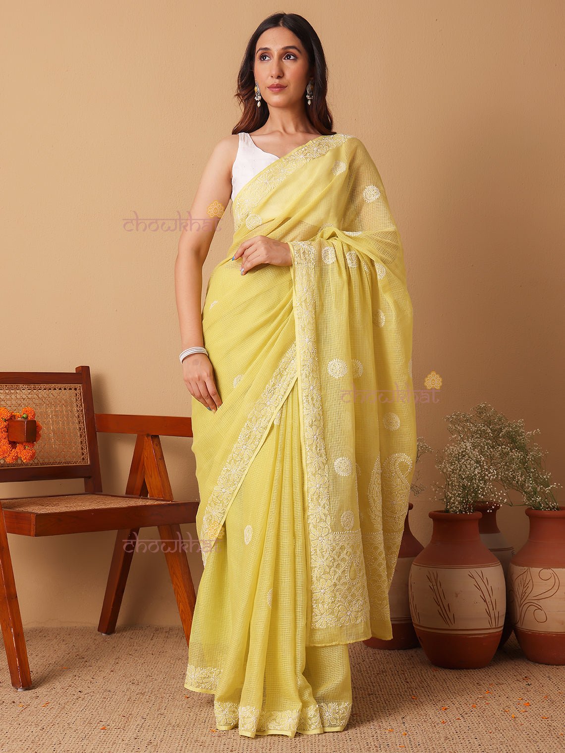 Suhana Kota Doria Hand Embroidered Chikankari Saree - Chowkhat Lifestyle