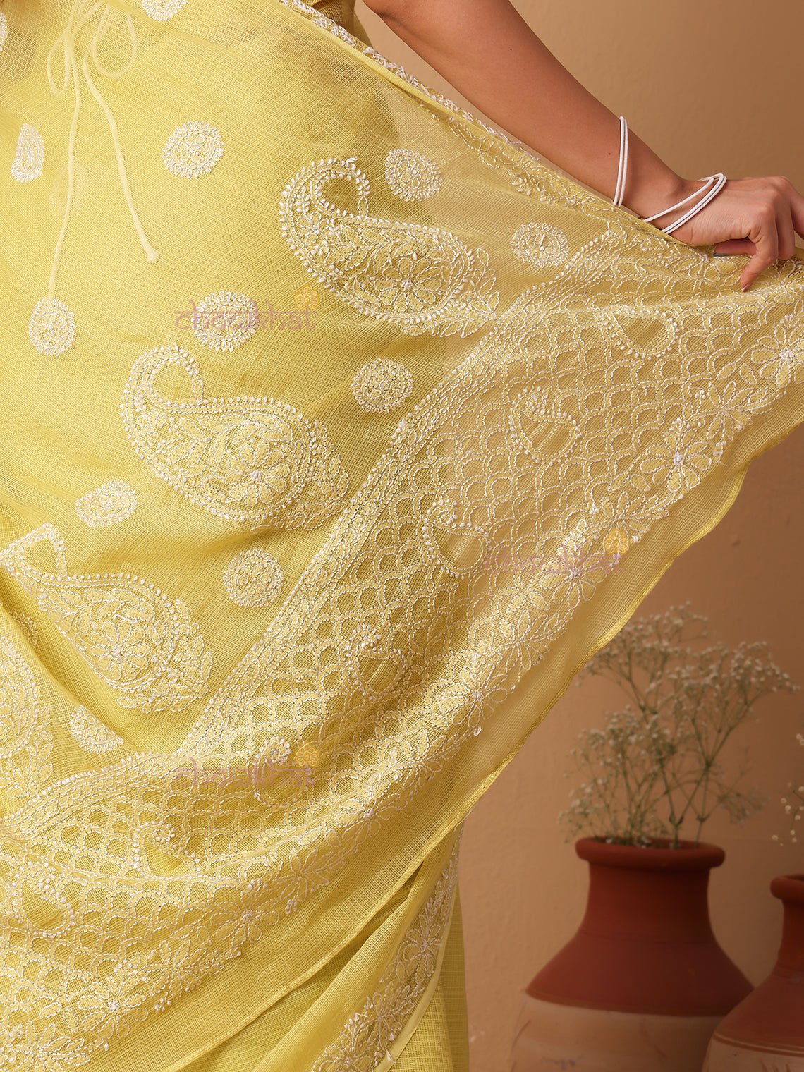 Suhana Kota Doria Hand Embroidered Chikankari Saree - Chowkhat Lifestyle