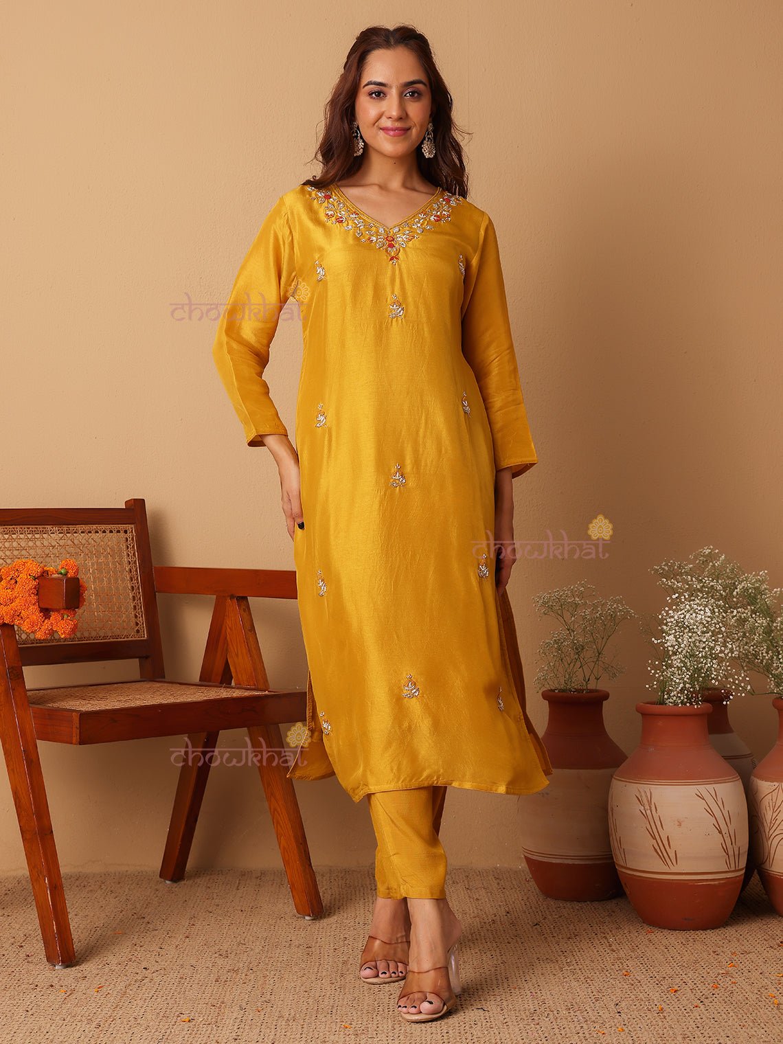 Anaisha Premium Silk 3 Piece Stitched Suit Set with Handwork - Chowkhat Lifestyle