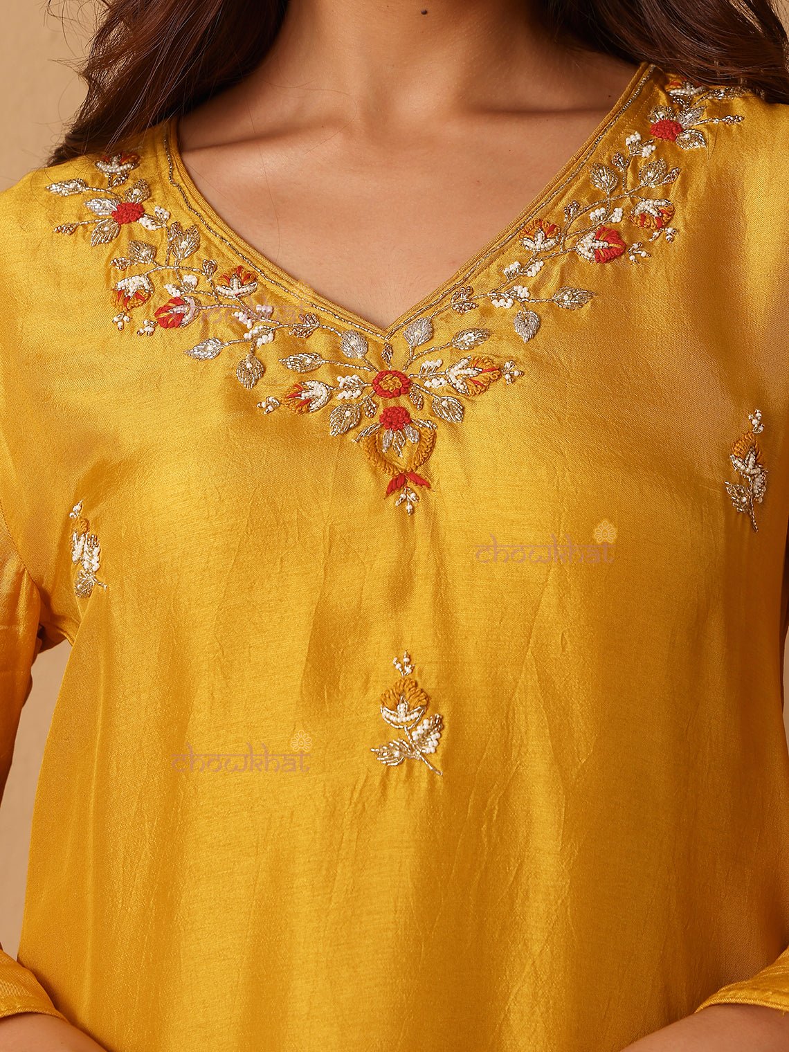 Anaisha Premium Silk 3 Piece Stitched Suit Set with Handwork - Chowkhat Lifestyle