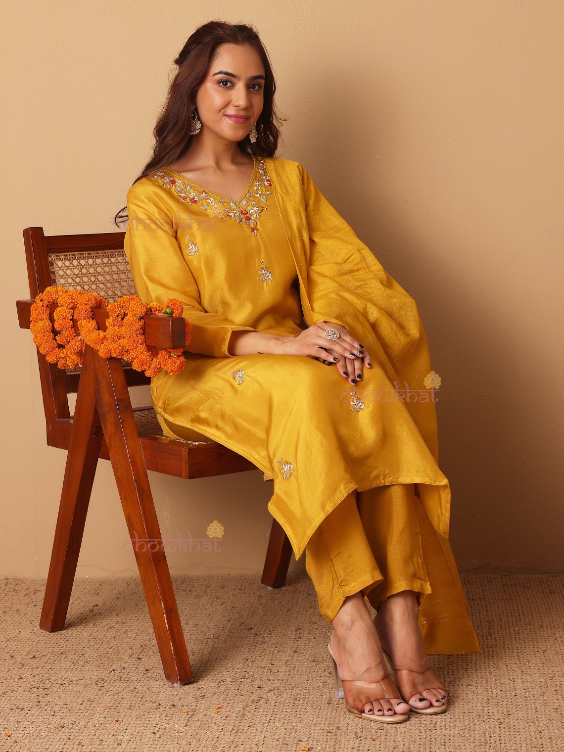 Anaisha Premium Silk 3 Piece Stitched Suit Set with Handwork - Chowkhat Lifestyle