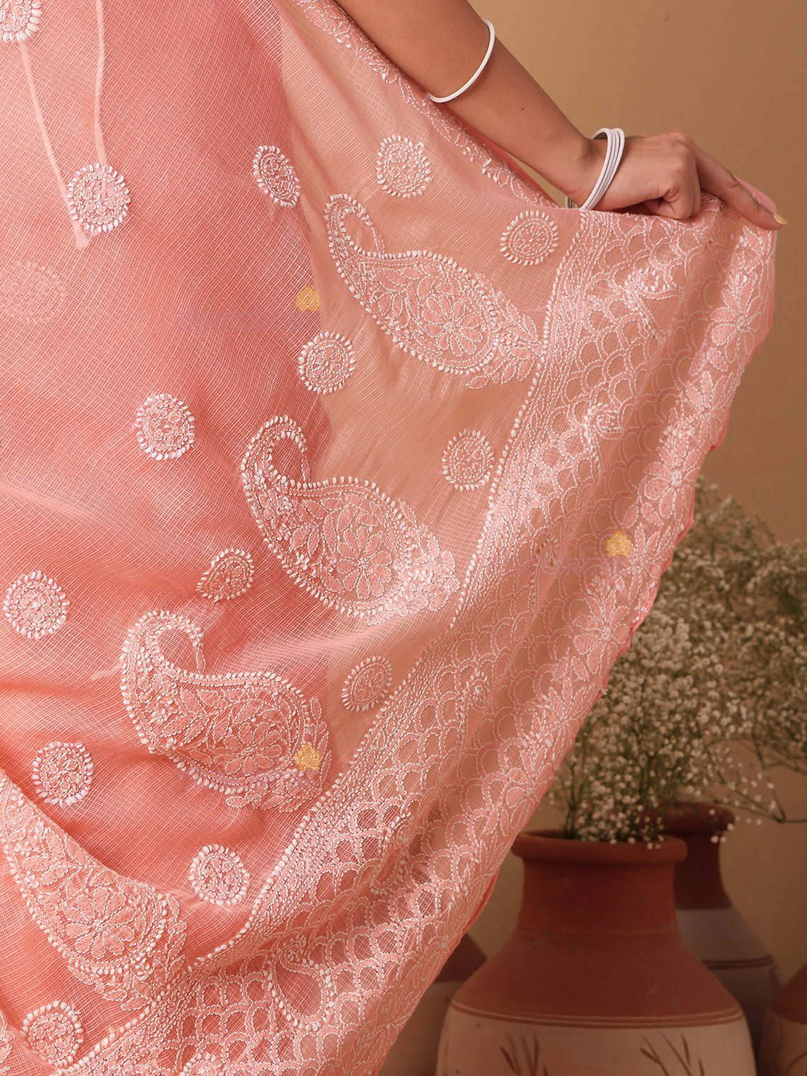 Suhana Kota Doria Hand Embroidered Chikankari Saree - Chowkhat Lifestyle