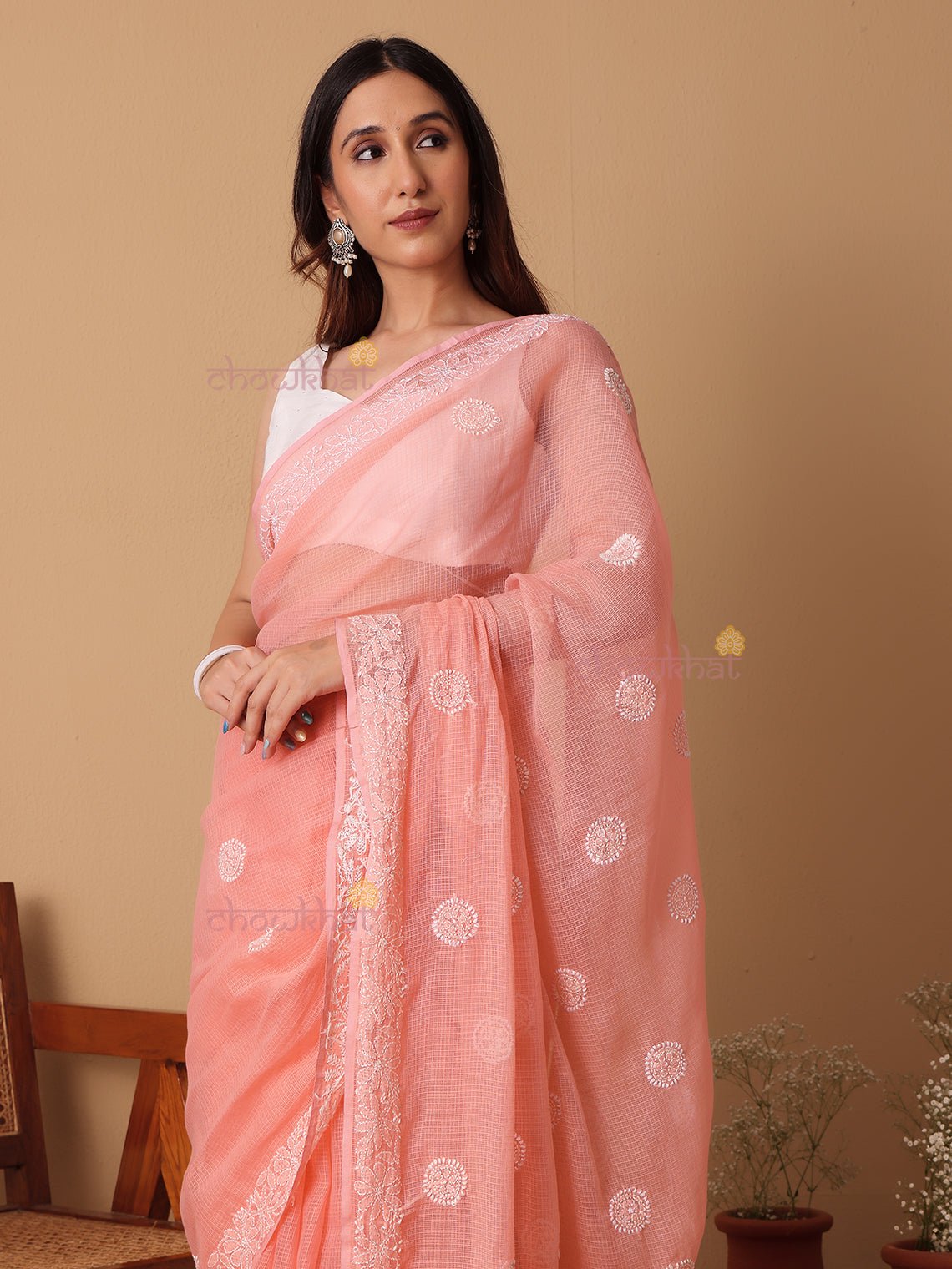 Suhana Kota Doria Hand Embroidered Chikankari Saree - Chowkhat Lifestyle