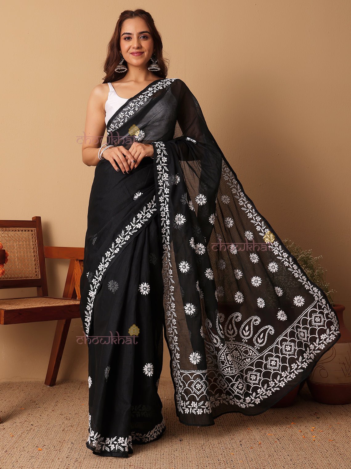 Suhana Kota Doria Hand Embroidered Chikankari Saree - Chowkhat Lifestyle