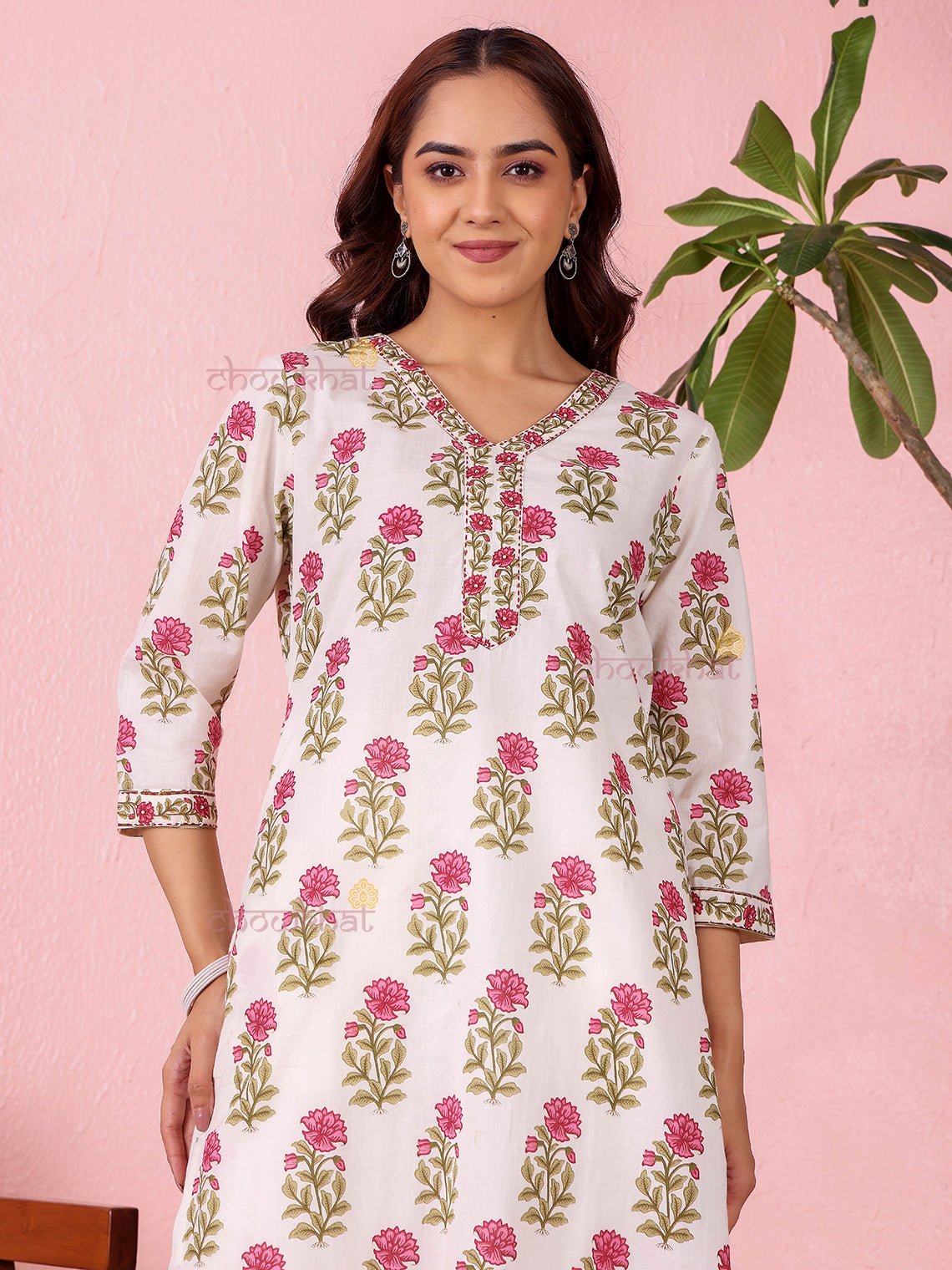 Akrita Cotton Hand Printed Straight Kurti With Handwork - Chowkhat Lifestyle