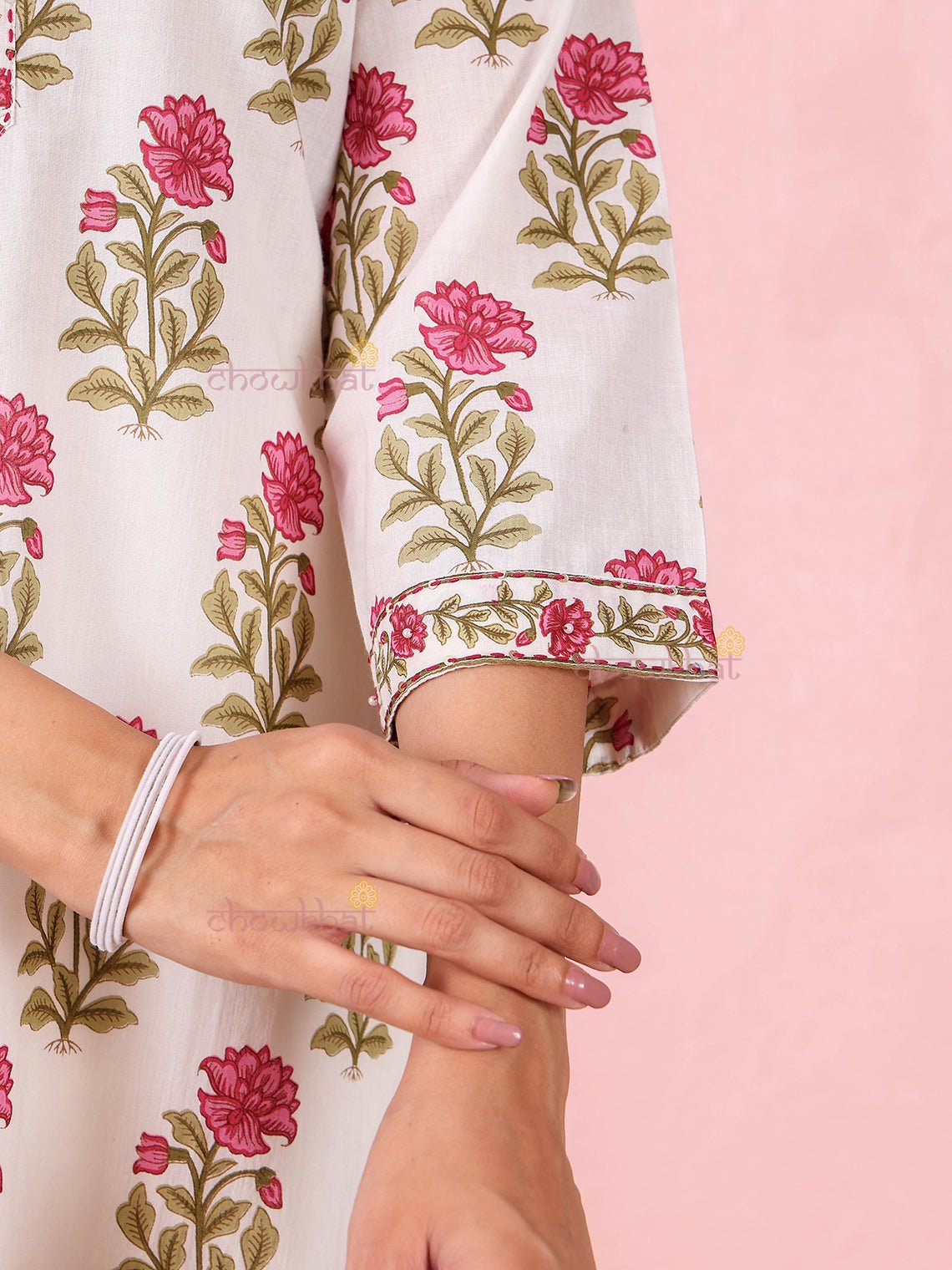 Akrita Cotton Hand Printed Straight Kurti With Handwork - Chowkhat Lifestyle