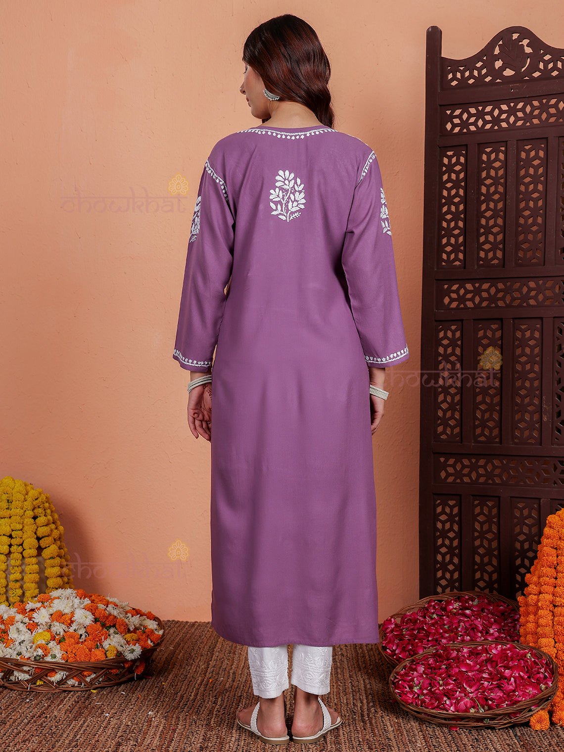 Eshana Angrakha Rayon Chikankari Kurti - Chowkhat Lifestyle