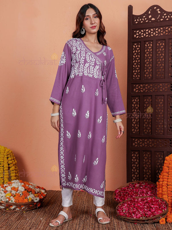 Eshana Angrakha Rayon Chikankari Kurti - Chowkhat Lifestyle