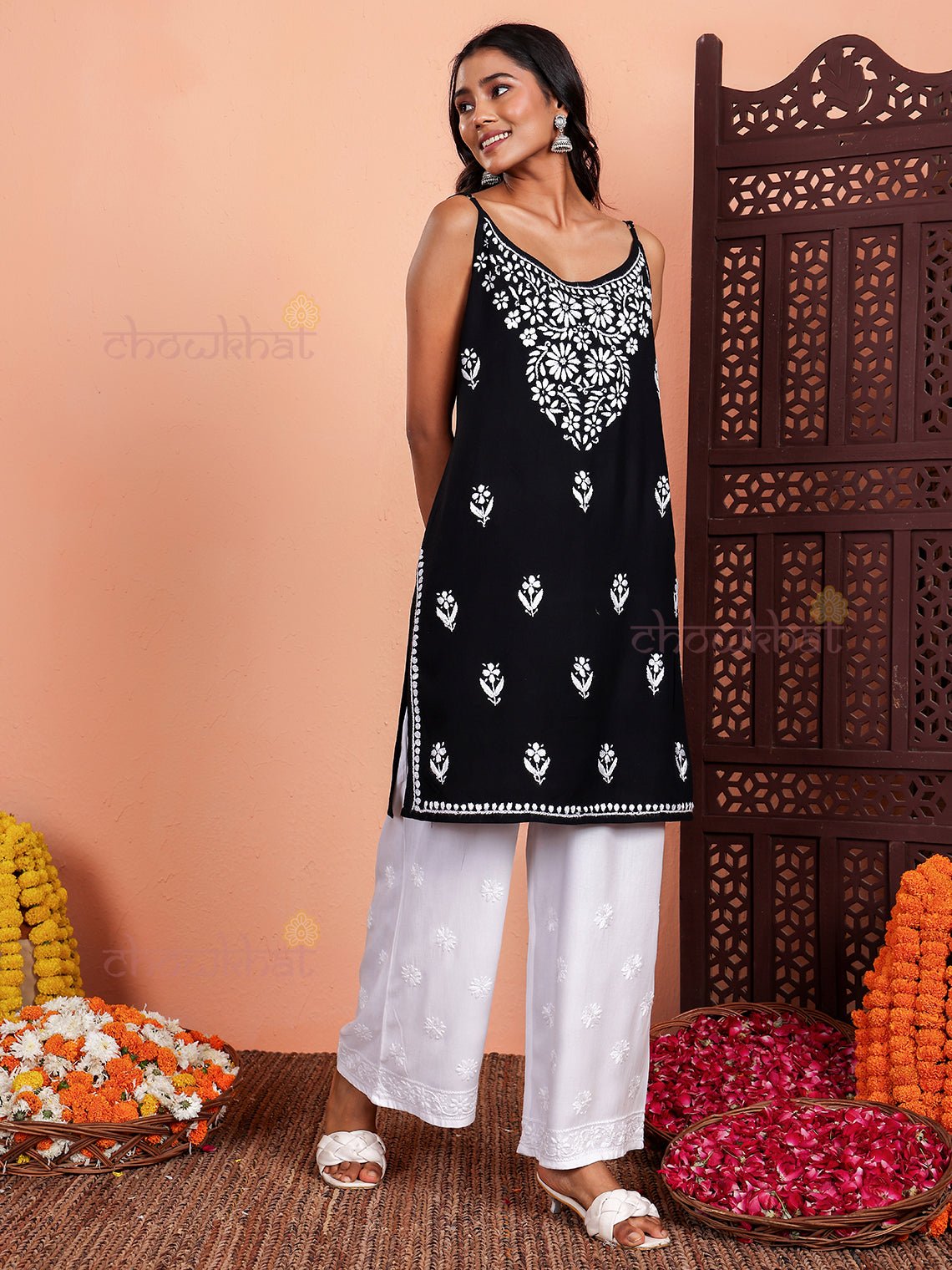 Ayaa Long Rayon Chikankari Kurti - Chowkhat Lifestyle