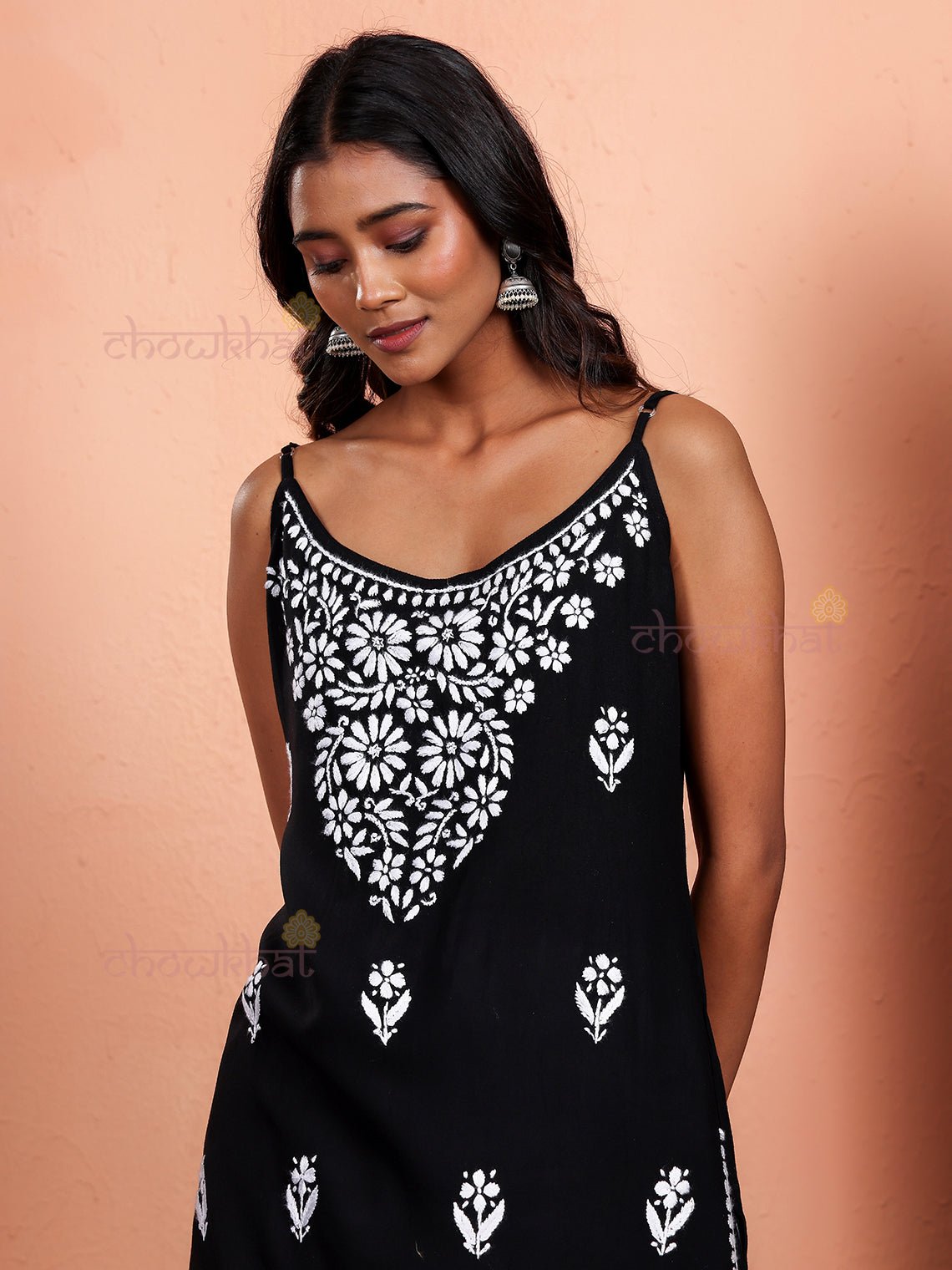 Ayaa Long Rayon Chikankari Kurti - Chowkhat Lifestyle