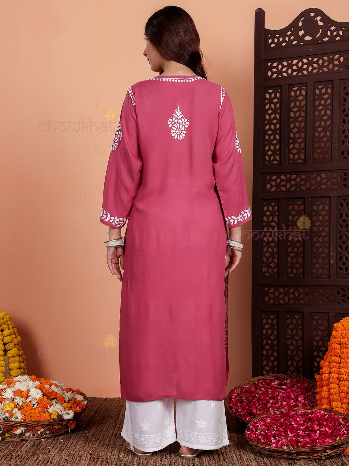 Sirat Premium Modal Straight Chikankari Kurti - Chowkhat Lifestyle