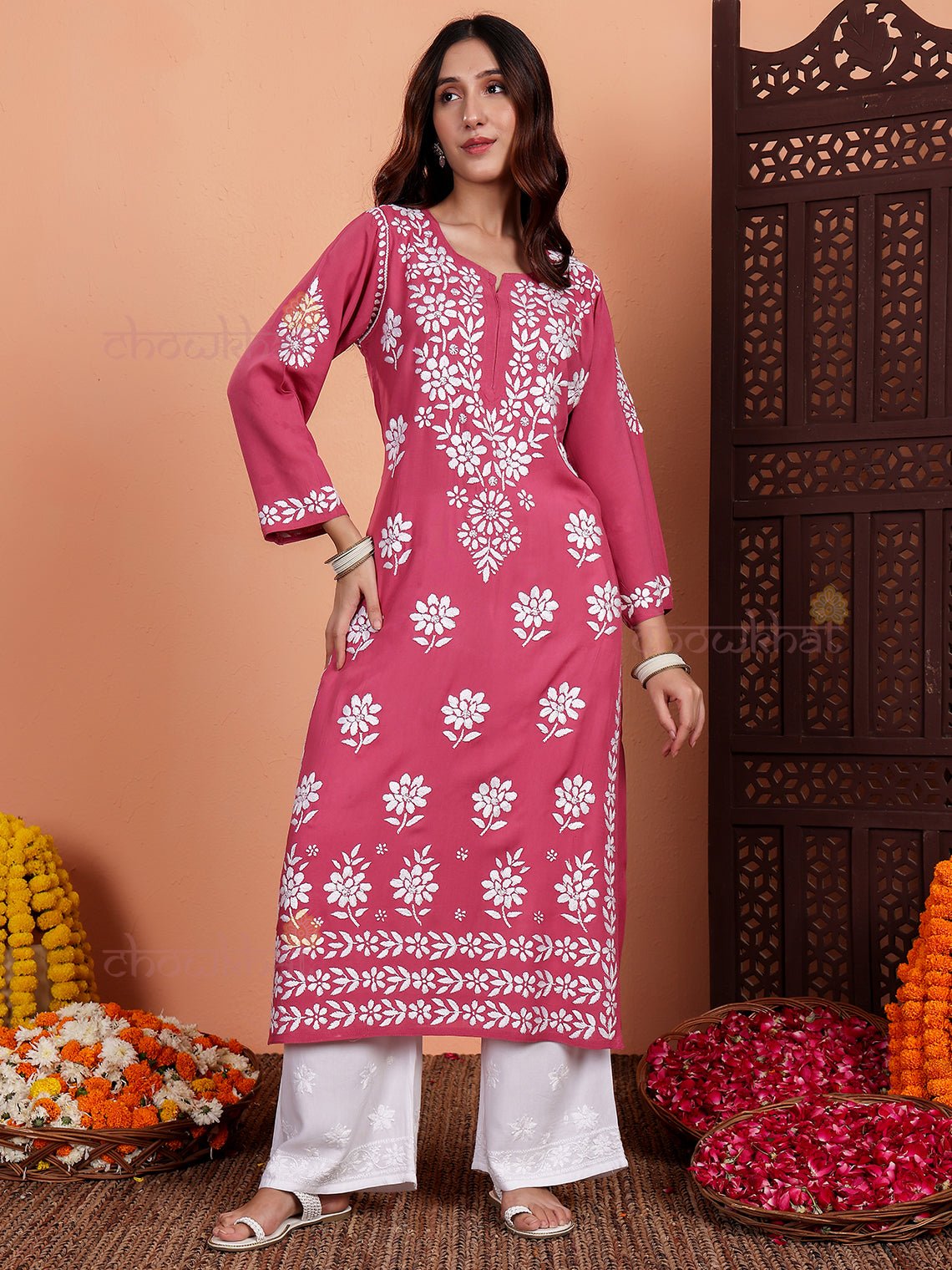 Sirat Premium Modal Straight Chikankari Kurti - Chowkhat Lifestyle