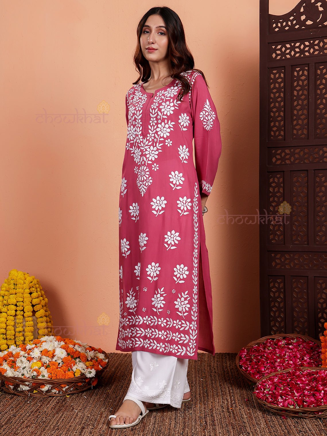 Sirat Premium Modal Straight Chikankari Kurti - Chowkhat Lifestyle