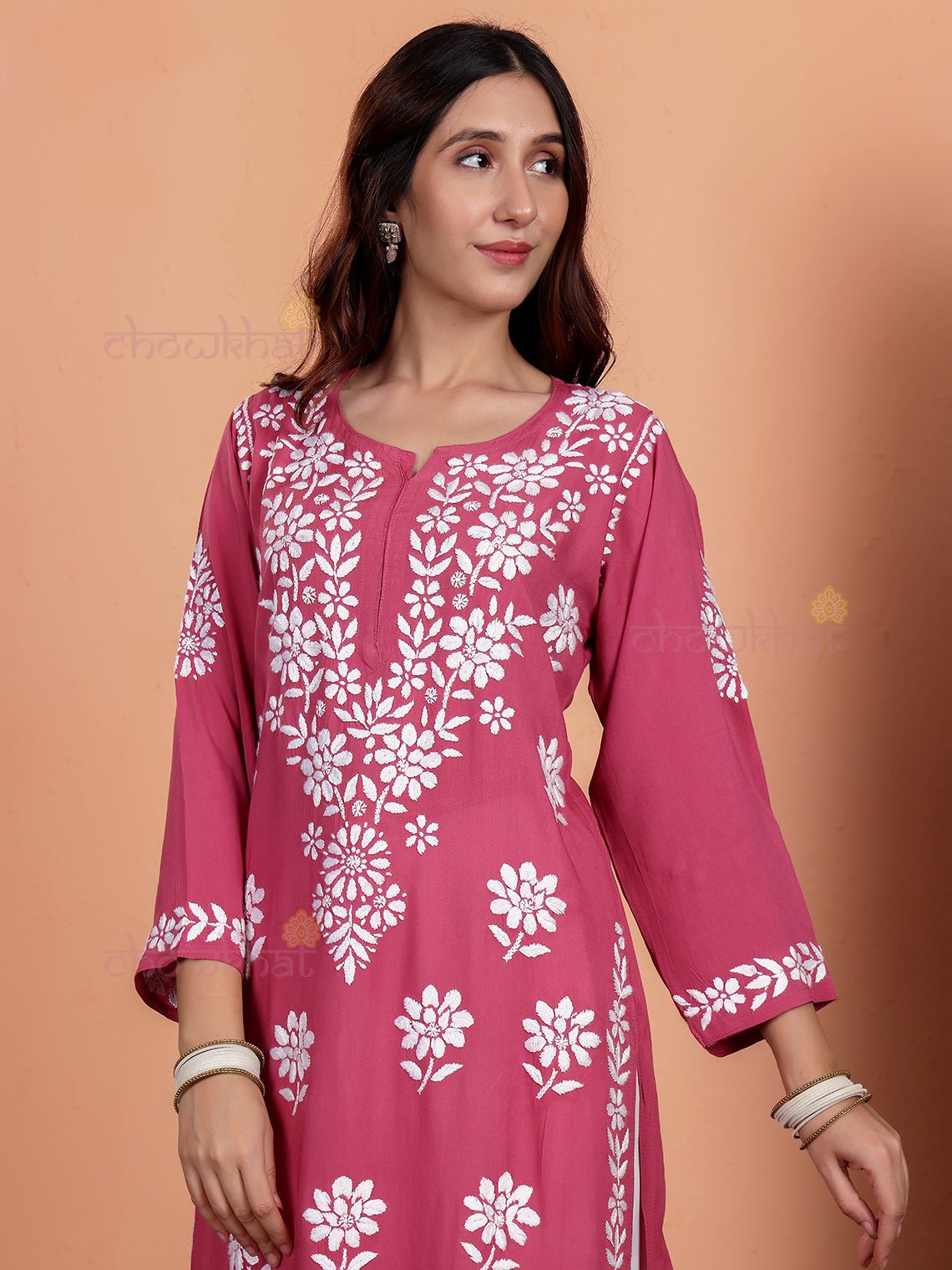 Sirat Premium Modal Straight Chikankari Kurti - Chowkhat Lifestyle