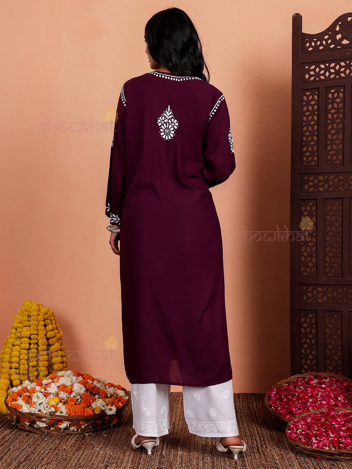 Sirat Premium Modal Straight Chikankari Kurti - Chowkhat Lifestyle