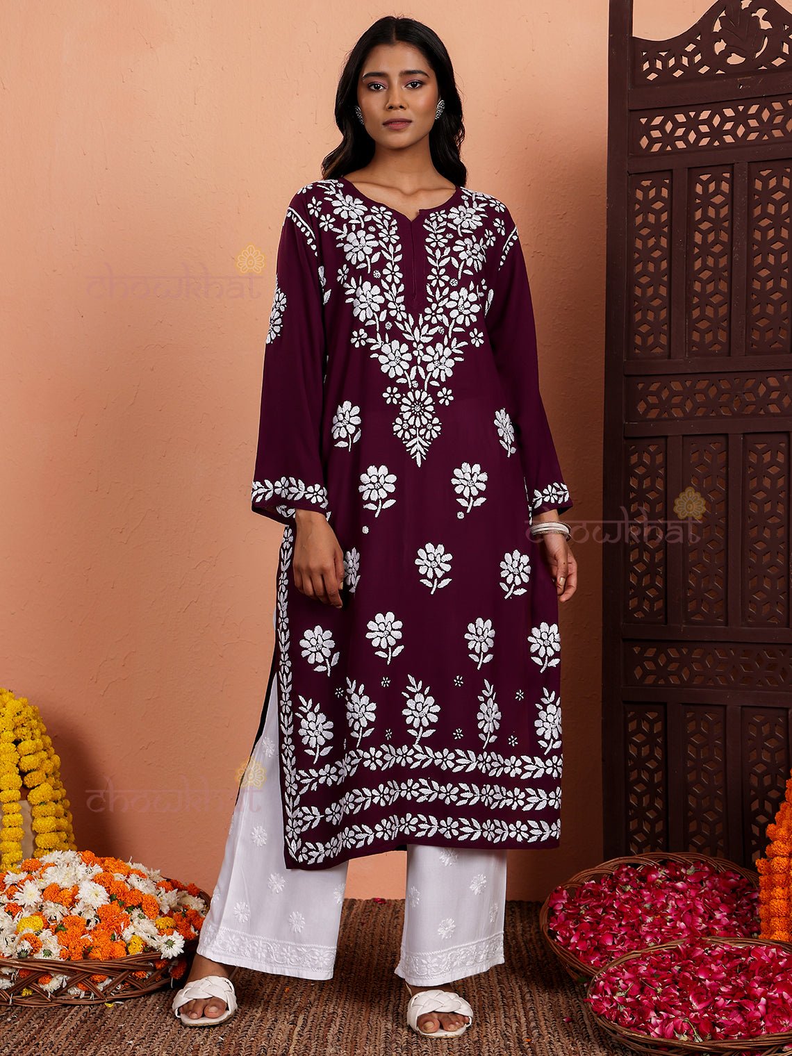 Sirat Premium Modal Straight Chikankari Kurti - Chowkhat Lifestyle