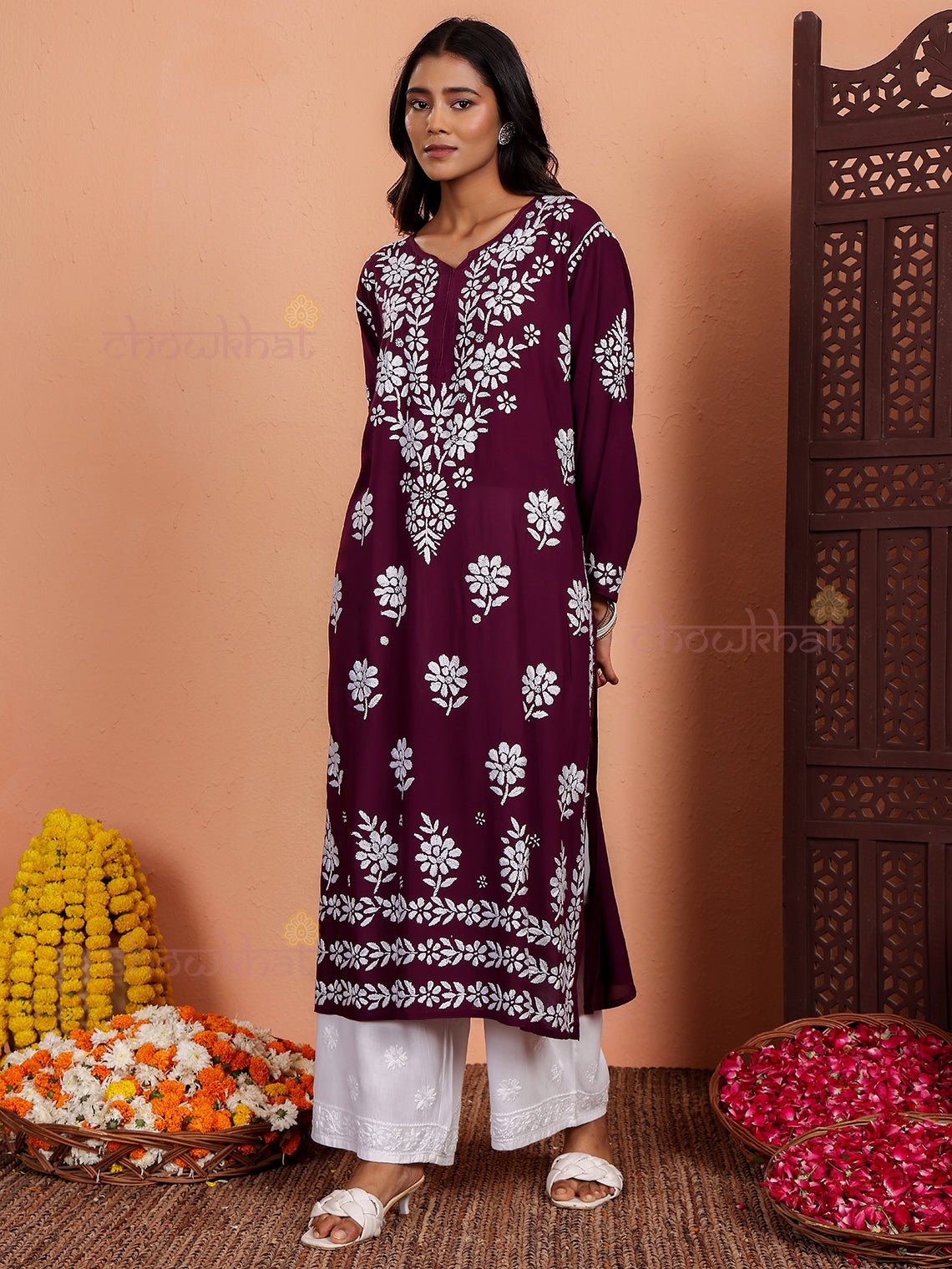 Sirat Premium Modal Straight Chikankari Kurti - Chowkhat Lifestyle