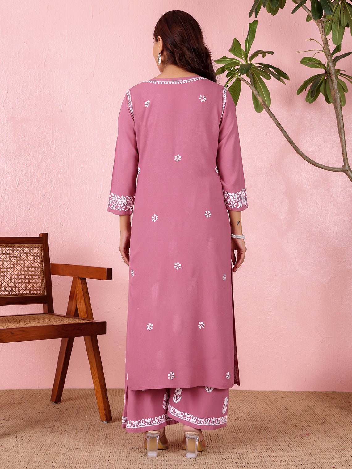 Lara Premium Rayon Straight Chikankari Kurti & Palazzo Set - Chowkhat Lifestyle