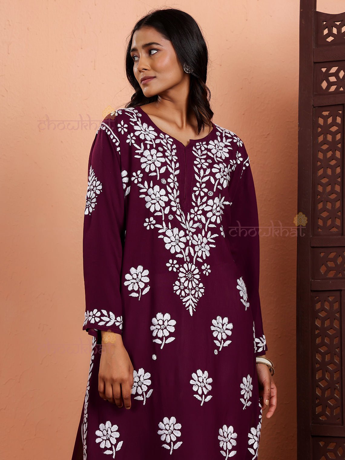 Sirat Premium Modal Straight Chikankari Kurti - Chowkhat Lifestyle