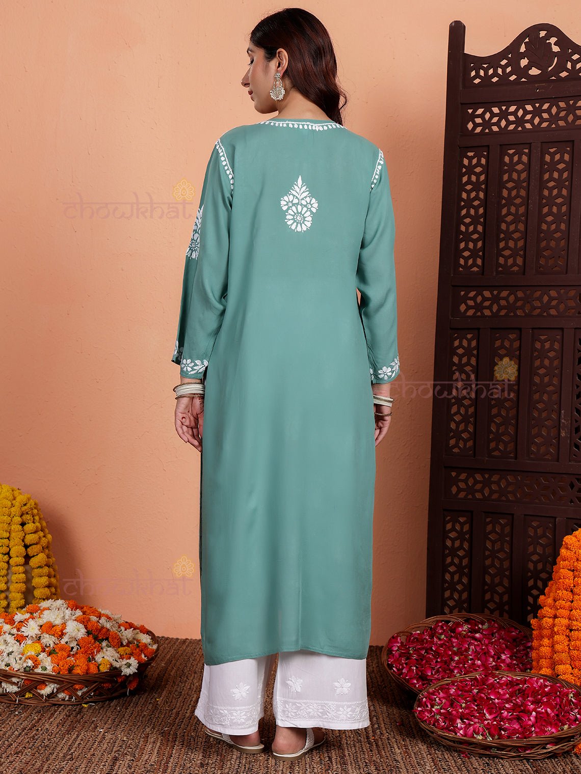 Sirat Premium Modal Straight Chikankari Kurti - Chowkhat Lifestyle