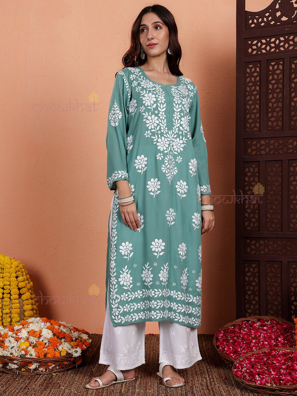 Sirat Premium Modal Straight Chikankari Kurti - Chowkhat Lifestyle