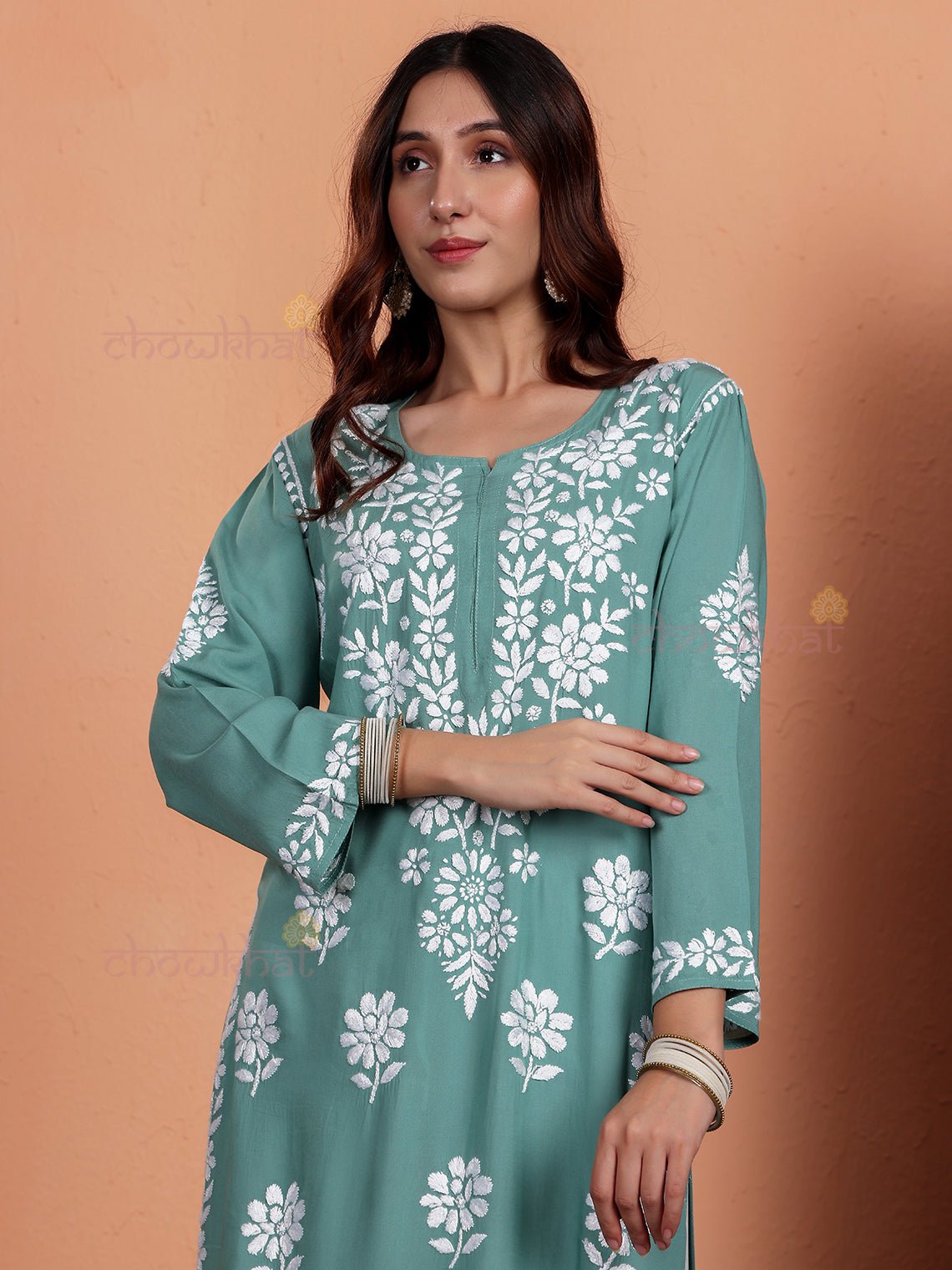 Sirat Premium Modal Straight Chikankari Kurti - Chowkhat Lifestyle