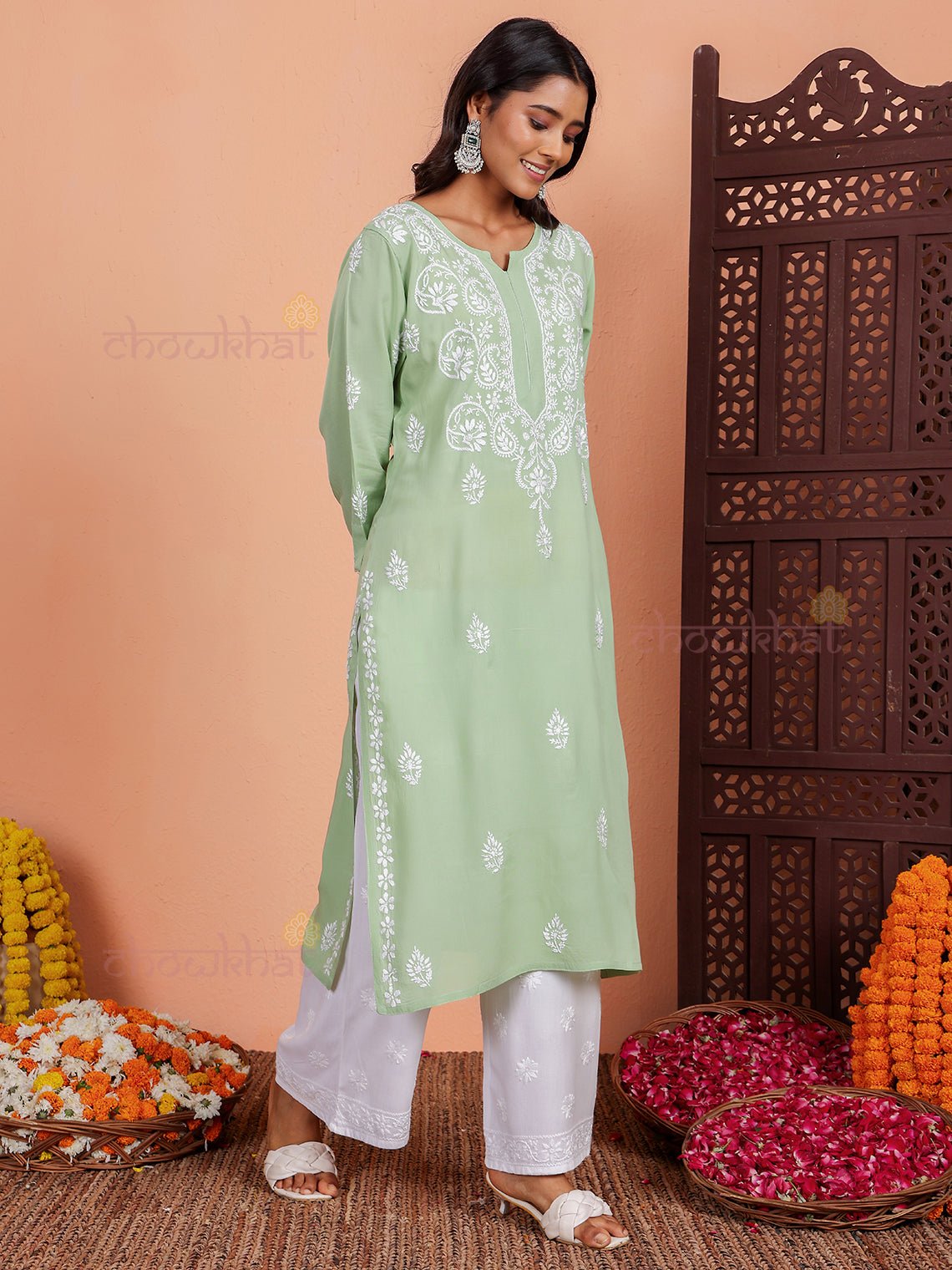 Tania Premium Modal Chikankari Kurti - Chowkhat Lifestyle