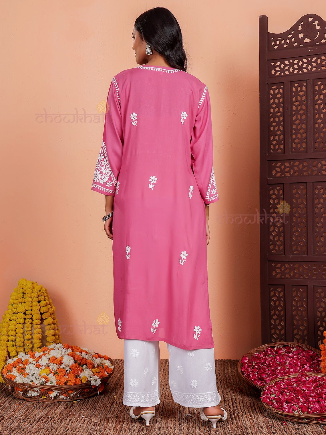 Janya Premium Modal Chikankari Kurti with Lace Detailing - Chowkhat Lifestyle