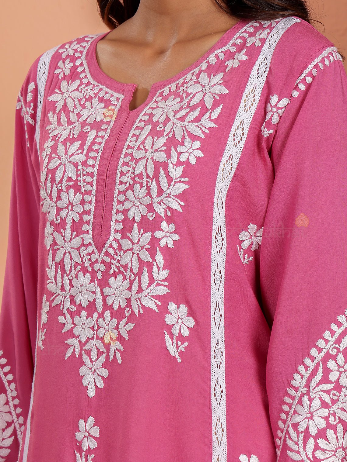 Janya Premium Modal Chikankari Kurti with Lace Detailing - Chowkhat Lifestyle