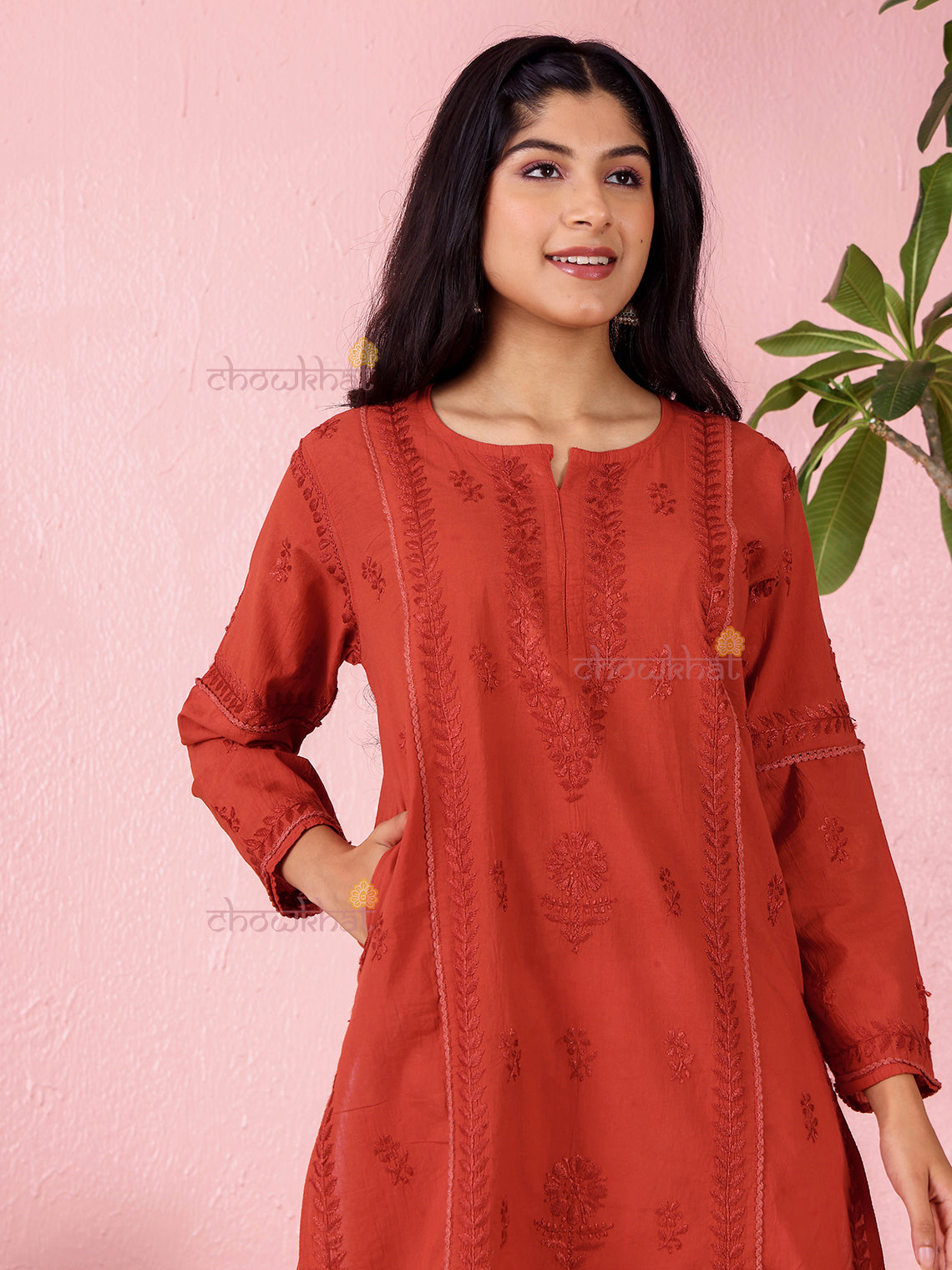 Anaya Cotton Straight Long Chikankari Kurti