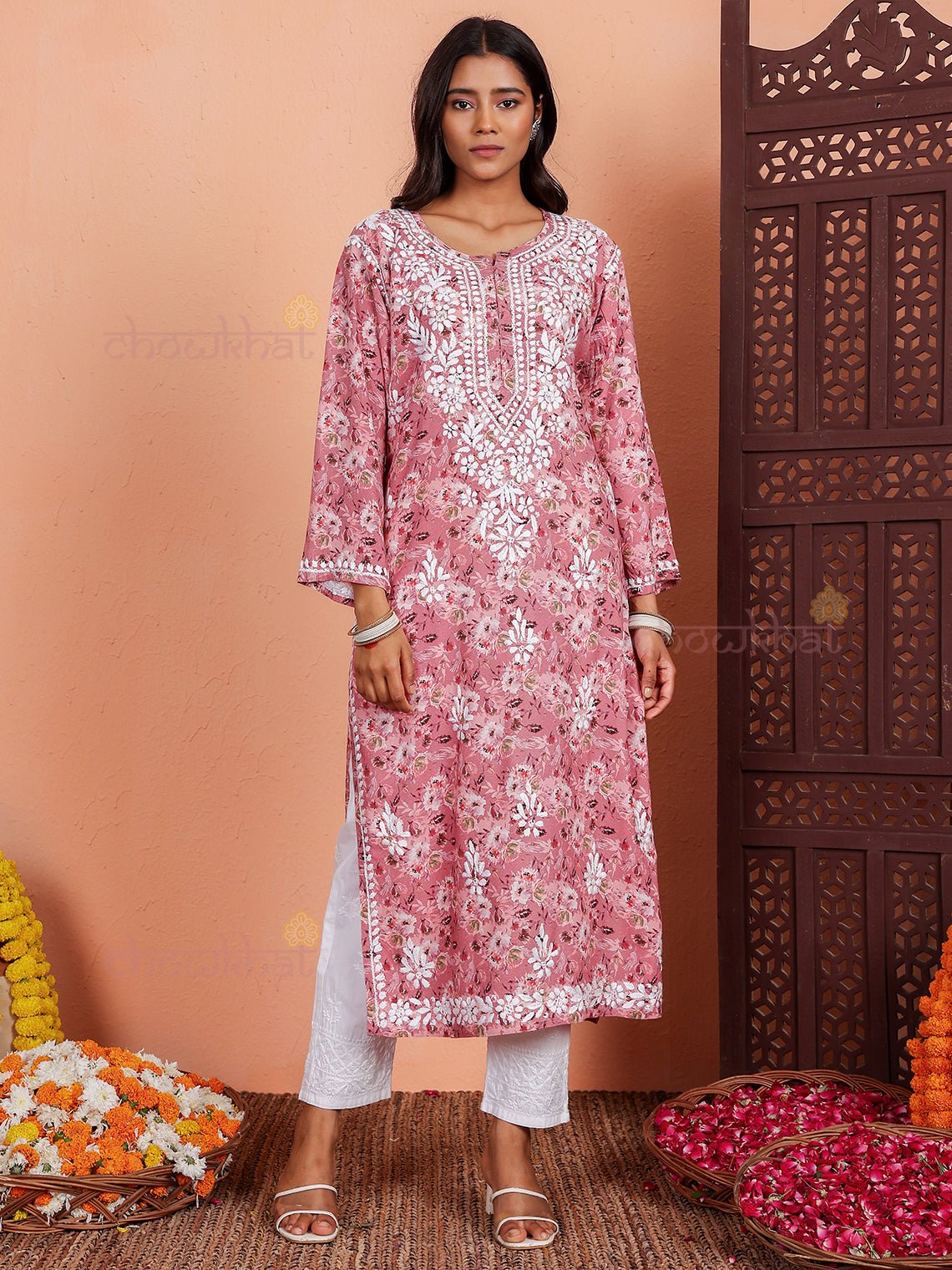 Ishani Rayon Printed Chikankari Straight Kurti - Chowkhat Lifestyle