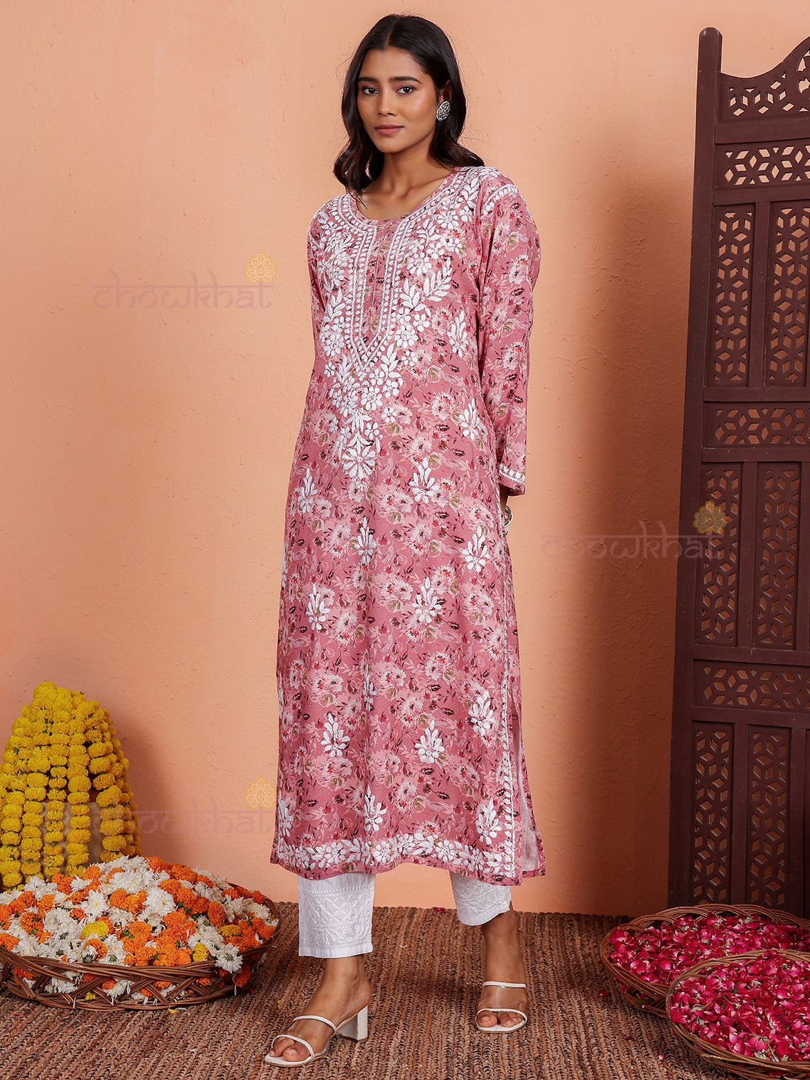 Ishani Rayon Printed Chikankari Straight Kurti - Chowkhat Lifestyle