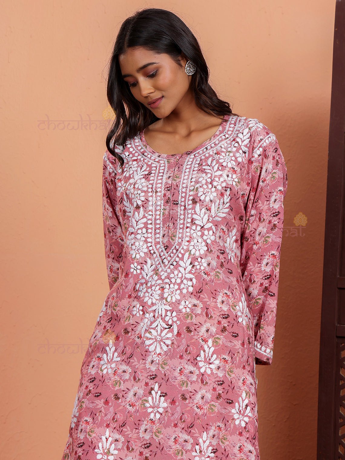 Ishani Rayon Printed Chikankari Straight Kurti - Chowkhat Lifestyle