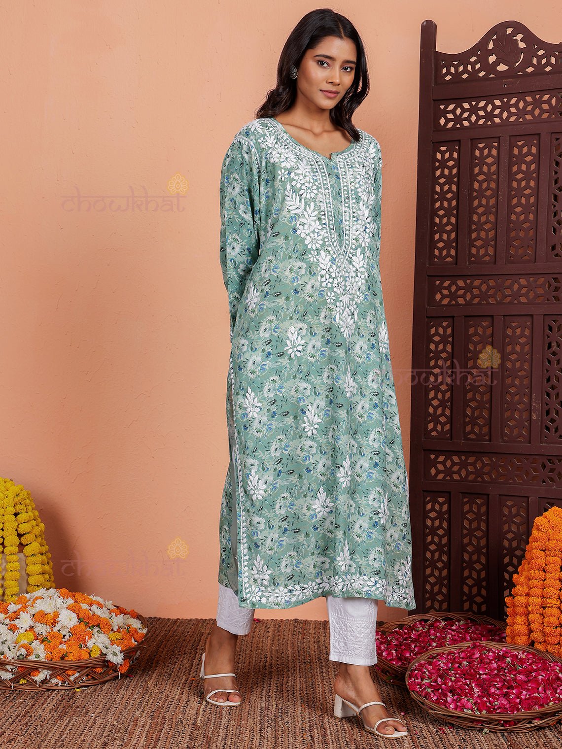 Ishani Rayon Printed Chikankari Straight Kurti - Chowkhat Lifestyle