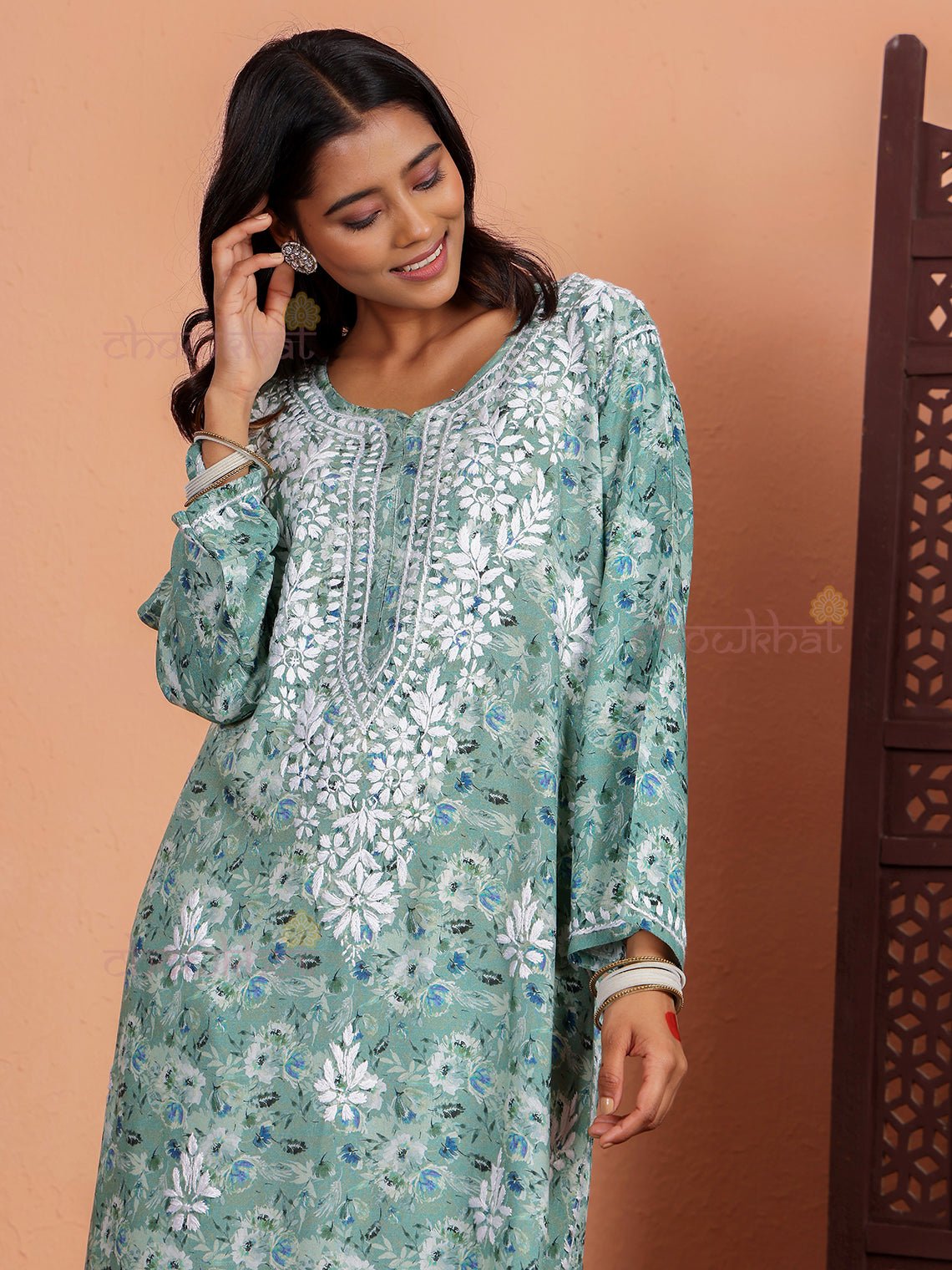 Ishani Rayon Printed Chikankari Straight Kurti - Chowkhat Lifestyle