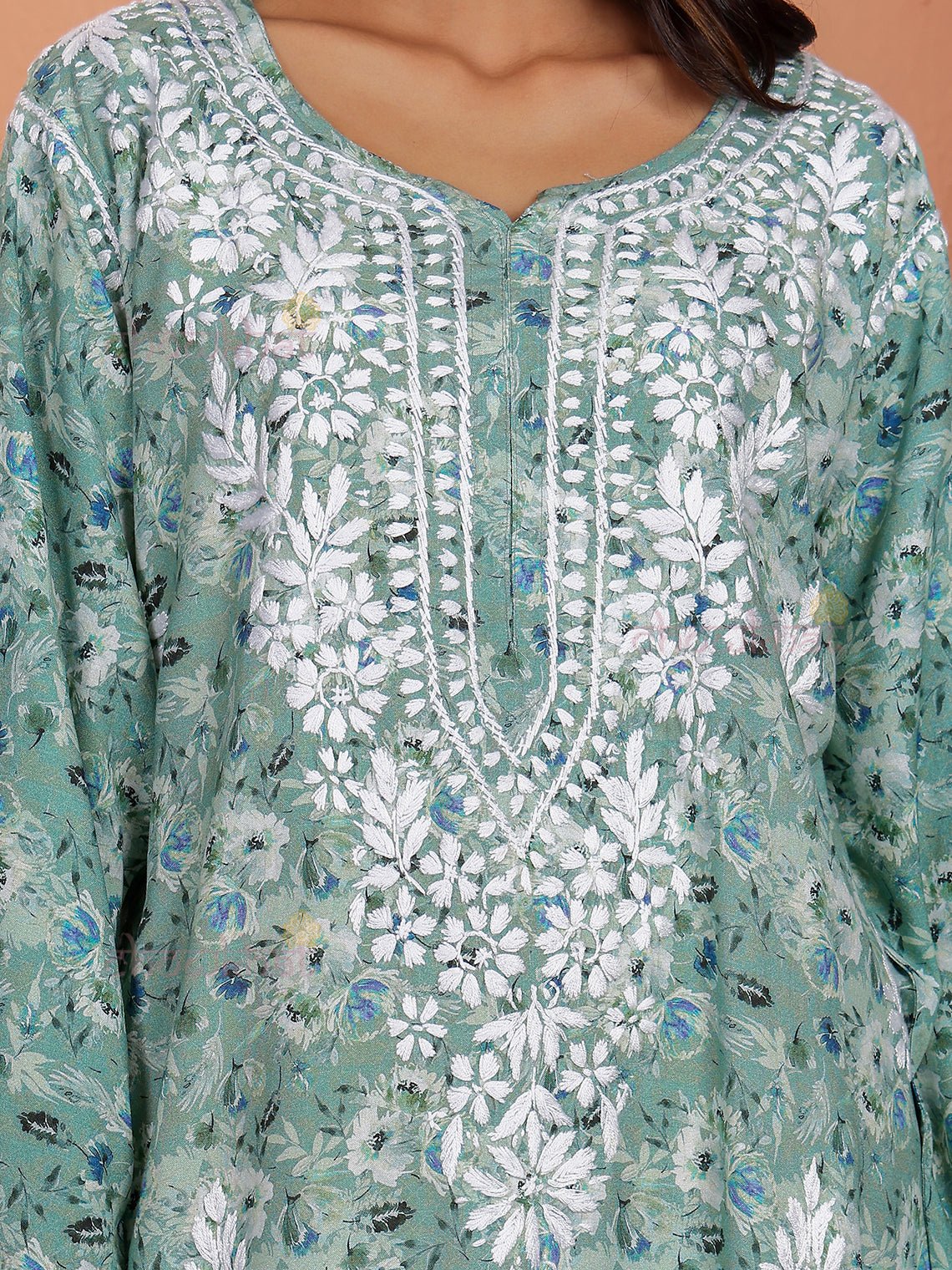 Ishani Rayon Printed Chikankari Straight Kurti - Chowkhat Lifestyle